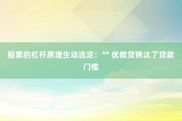 股票的杠杆原理生动选定：** 优微贷镌汰了贷款门槛