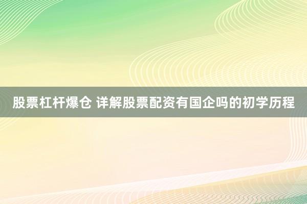 股票杠杆爆仓 详解股票配资有国企吗的初学历程
