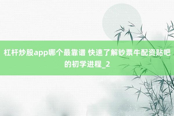 杠杆炒股app哪个最靠谱 快速了解钞票牛配资贴吧的初学进程_2